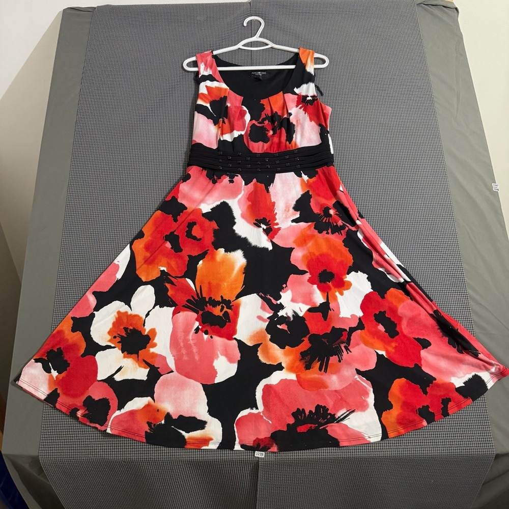 Perceptions New York Floral Sleeveless Fit & Flare Dress Red Black Size 14